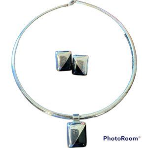 Vintage Taxco TC 328 Mexico 925 Black Onyx Pendant on SS Omega Chain & Earrings